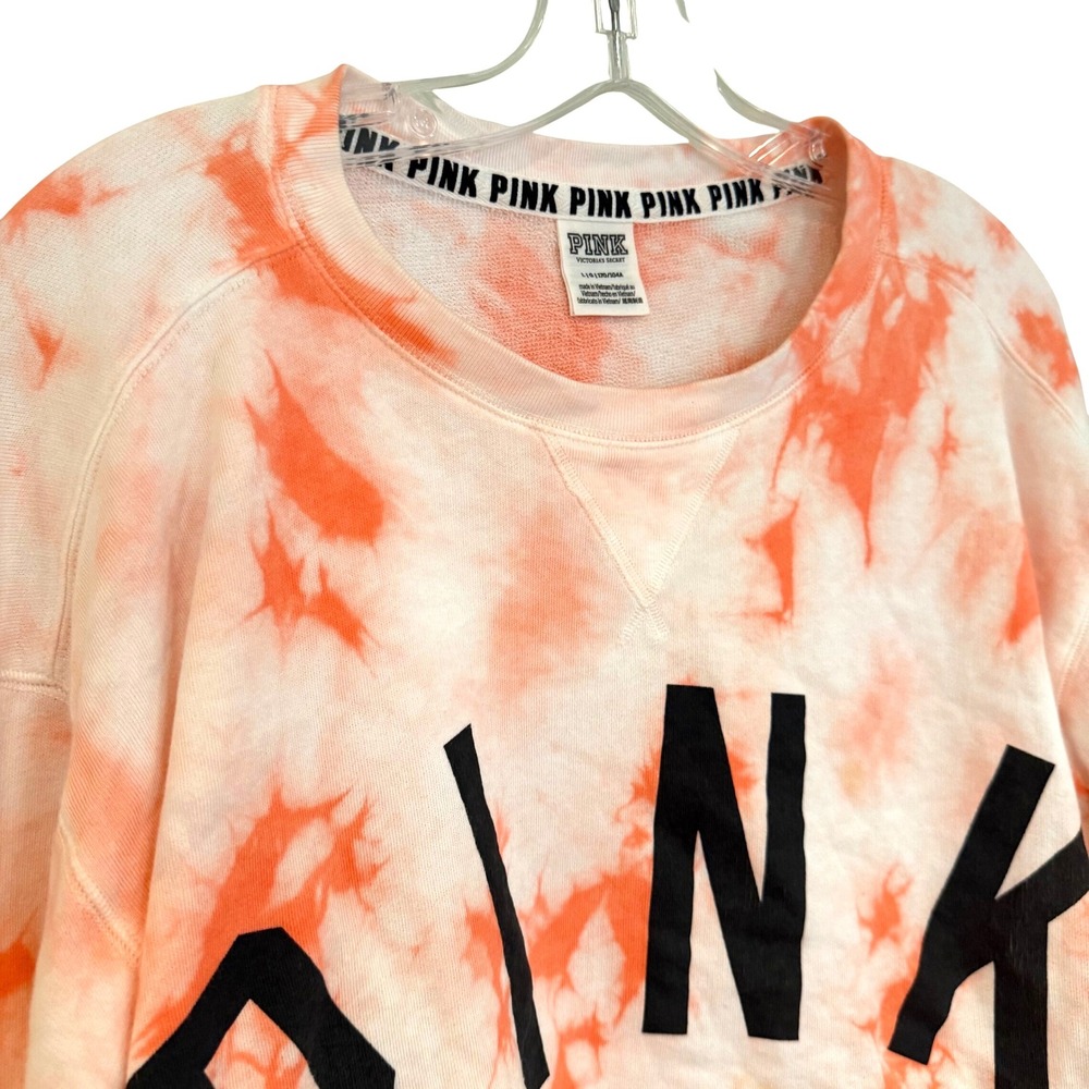 PINK Victoria's Secret Tie Dye Cropped Pool Beach Sweatshirt Womens Large Orange - Picture 3 of 10